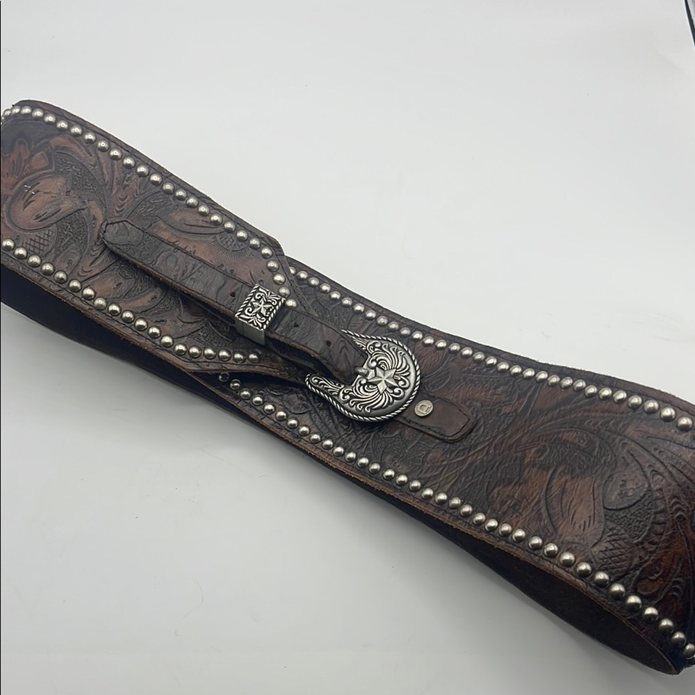 Brown Leather Belt with Silver Accents